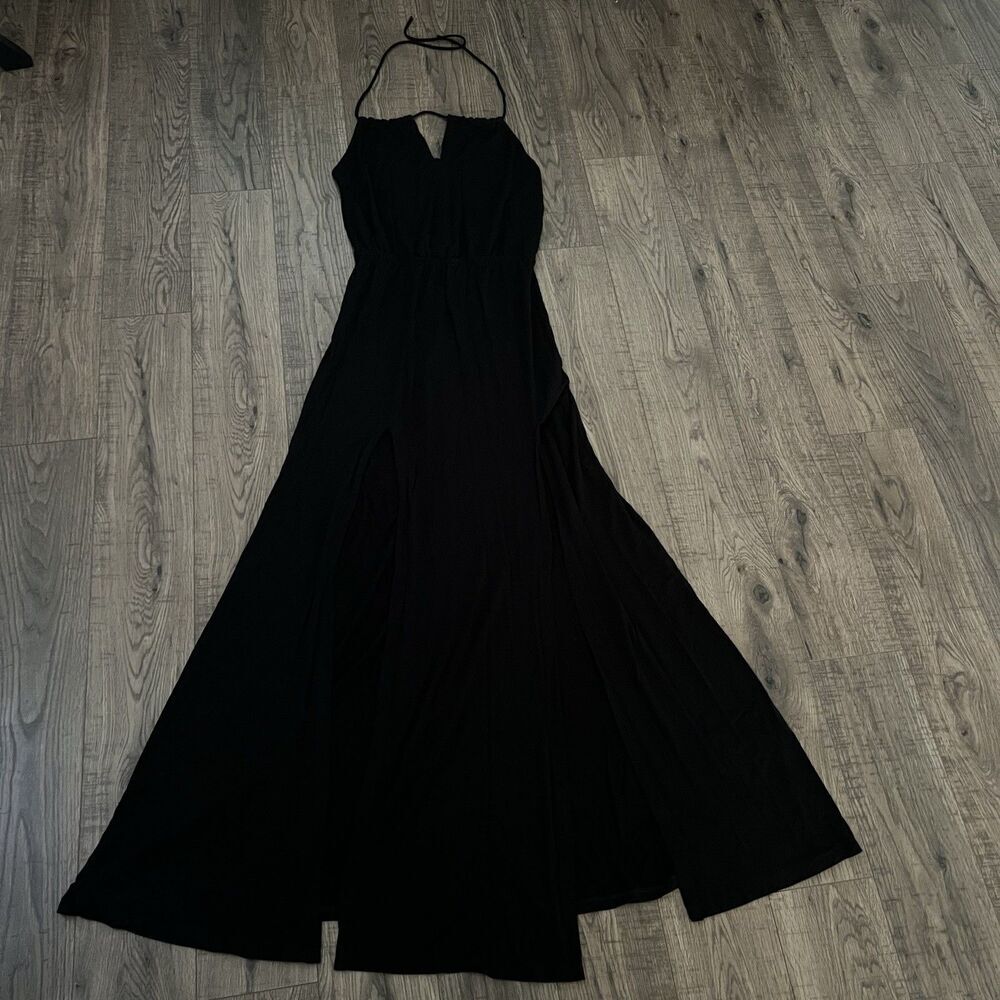 Love + lemons Maxi Dress Small Halter Backless Slits Casual Stretch